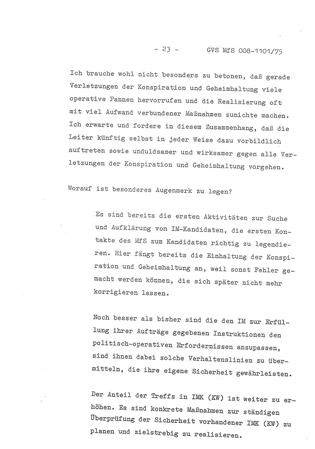 Schlußwort des Genossen Minister (Generaloberst Erich Mielke) zum zentralen Führungsseminar (MfS), Deutsche Demokratische Republik (DDR), Ministerium für Staatssicherheit (MfS), Der Minister, Geheime Verschlußsache (GVS) 008-1101/75, Berlin 1975, Blatt 23 (Schl.-W. Fü.-Sem. DDR MfS Min. GVS 008-1101/75 1975, Bl. 23)