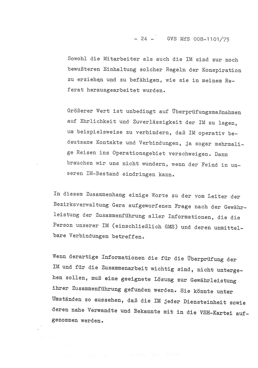 Schlußwort des Genossen Minister (Generaloberst Erich Mielke) zum zentralen Führungsseminar (MfS), Deutsche Demokratische Republik (DDR), Ministerium für Staatssicherheit (MfS), Der Minister, Geheime Verschlußsache (GVS) 008-1101/75, Berlin 1975, Blatt 24 (Schl.-W. Fü.-Sem. DDR MfS Min. GVS 008-1101/75 1975, Bl. 24)