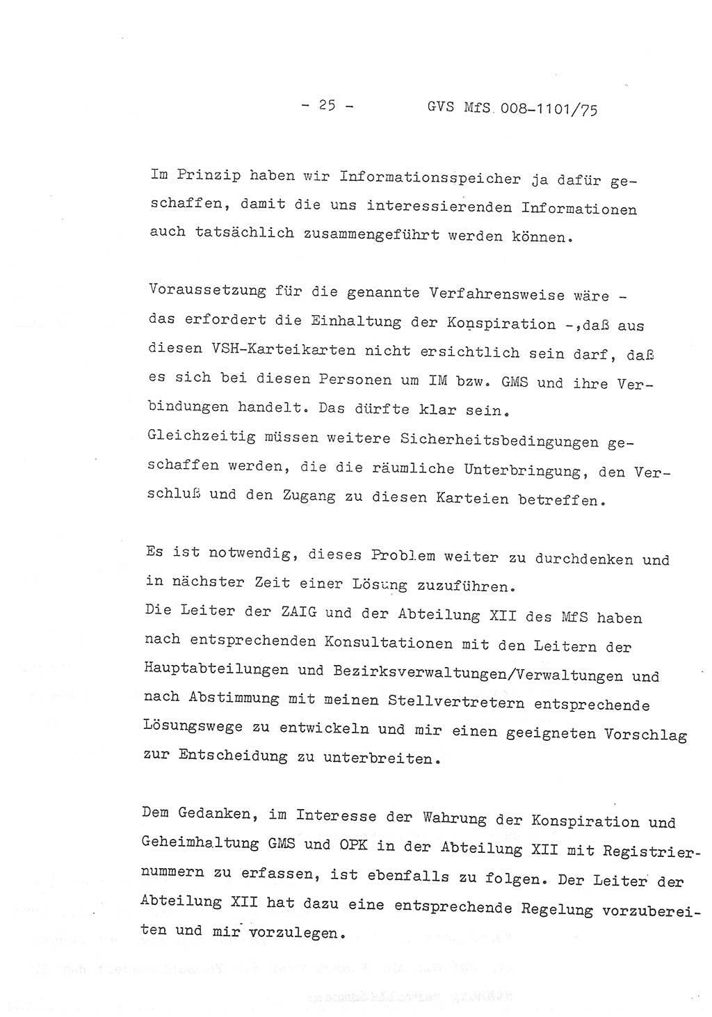 Schlußwort des Genossen Minister (Generaloberst Erich Mielke) zum zentralen Führungsseminar (MfS), Deutsche Demokratische Republik (DDR), Ministerium für Staatssicherheit (MfS), Der Minister, Geheime Verschlußsache (GVS) 008-1101/75, Berlin 1975, Blatt 25 (Schl.-W. Fü.-Sem. DDR MfS Min. GVS 008-1101/75 1975, Bl. 25)