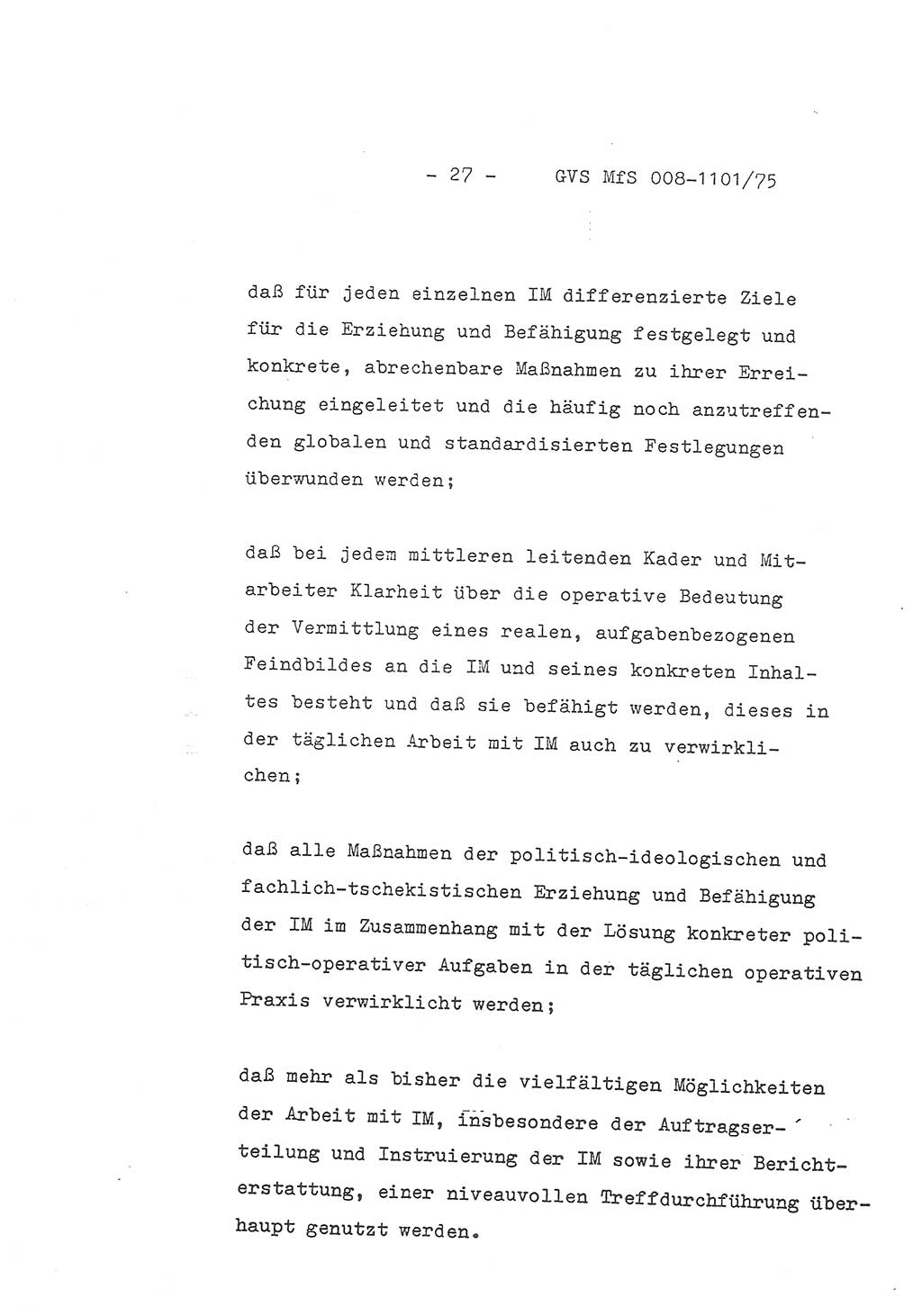 Schlußwort des Genossen Minister (Generaloberst Erich Mielke) zum zentralen Führungsseminar (MfS), Deutsche Demokratische Republik (DDR), Ministerium für Staatssicherheit (MfS), Der Minister, Geheime Verschlußsache (GVS) 008-1101/75, Berlin 1975, Blatt 27 (Schl.-W. Fü.-Sem. DDR MfS Min. GVS 008-1101/75 1975, Bl. 27)