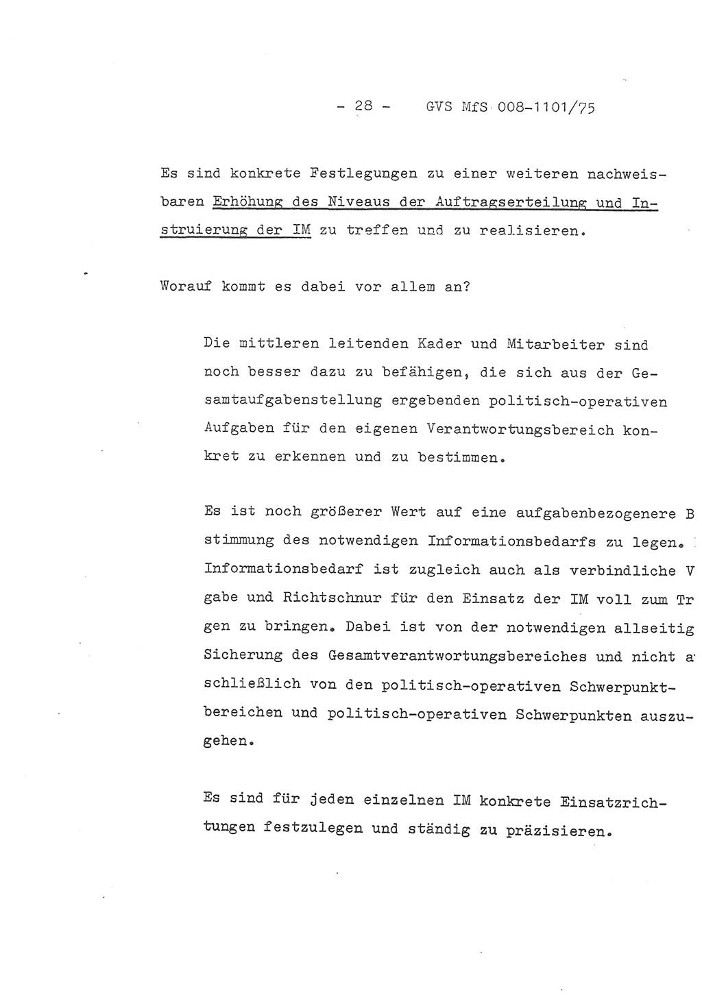 Schlußwort des Genossen Minister (Generaloberst Erich Mielke) zum zentralen Führungsseminar (MfS), Deutsche Demokratische Republik (DDR), Ministerium für Staatssicherheit (MfS), Der Minister, Geheime Verschlußsache (GVS) 008-1101/75, Berlin 1975, Blatt 28 (Schl.-W. Fü.-Sem. DDR MfS Min. GVS 008-1101/75 1975, Bl. 28)