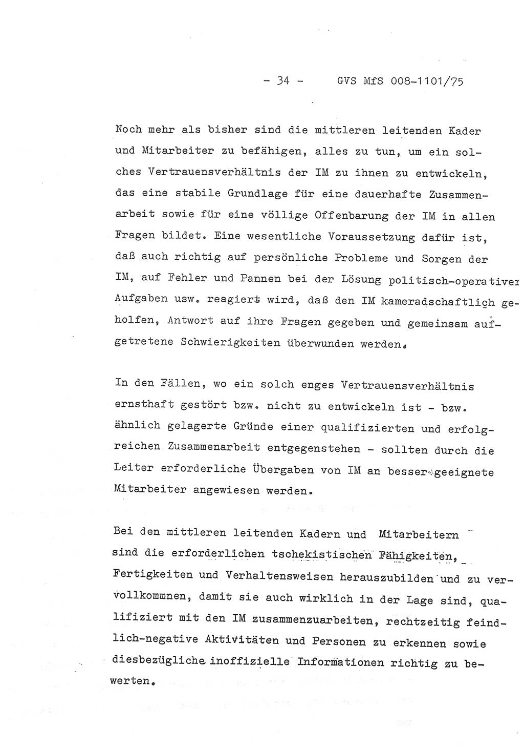 Schlußwort des Genossen Minister (Generaloberst Erich Mielke) zum zentralen Führungsseminar (MfS), Deutsche Demokratische Republik (DDR), Ministerium für Staatssicherheit (MfS), Der Minister, Geheime Verschlußsache (GVS) 008-1101/75, Berlin 1975, Blatt 34 (Schl.-W. Fü.-Sem. DDR MfS Min. GVS 008-1101/75 1975, Bl. 34)