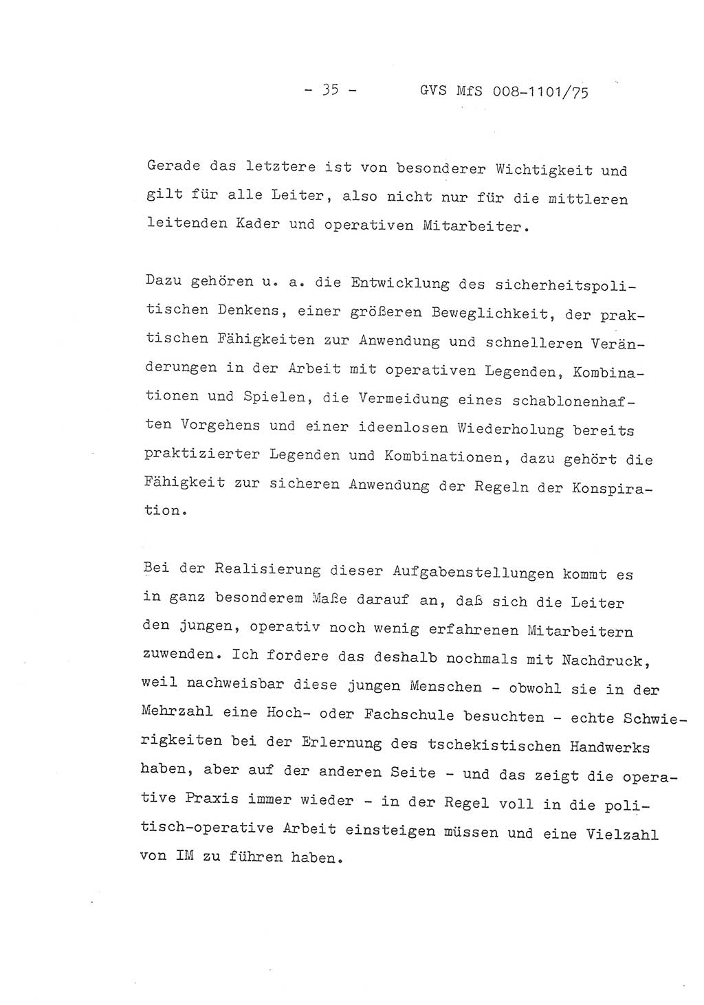 Schlußwort des Genossen Minister (Generaloberst Erich Mielke) zum zentralen Führungsseminar (MfS), Deutsche Demokratische Republik (DDR), Ministerium für Staatssicherheit (MfS), Der Minister, Geheime Verschlußsache (GVS) 008-1101/75, Berlin 1975, Blatt 35 (Schl.-W. Fü.-Sem. DDR MfS Min. GVS 008-1101/75 1975, Bl. 35)