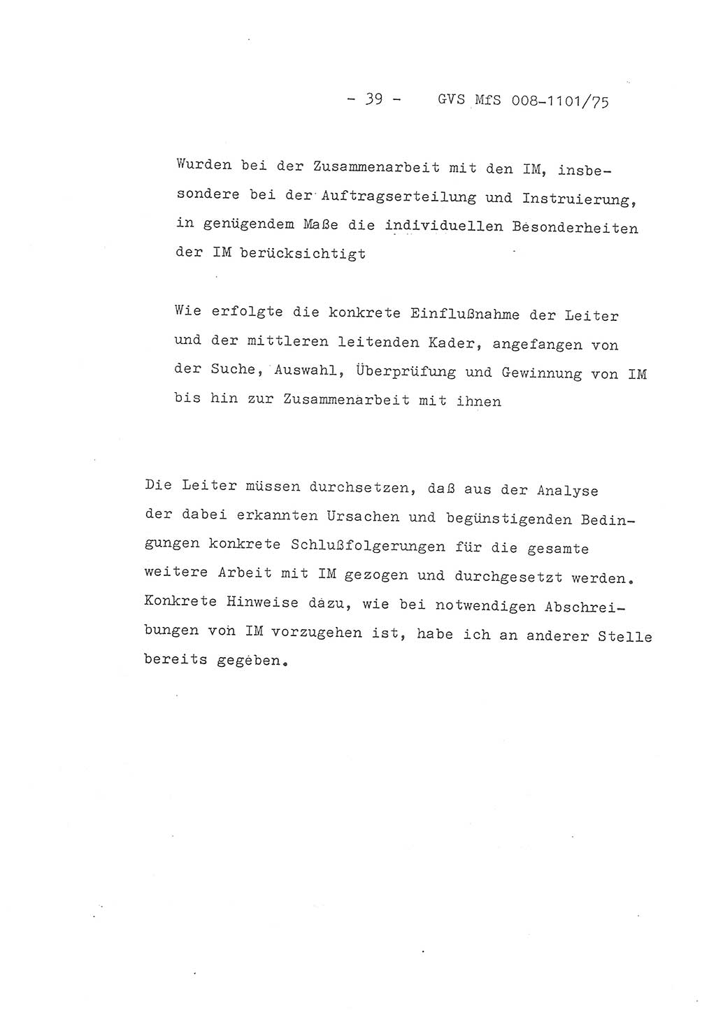 Schlußwort des Genossen Minister (Generaloberst Erich Mielke) zum zentralen Führungsseminar (MfS), Deutsche Demokratische Republik (DDR), Ministerium für Staatssicherheit (MfS), Der Minister, Geheime Verschlußsache (GVS) 008-1101/75, Berlin 1975, Blatt 39 (Schl.-W. Fü.-Sem. DDR MfS Min. GVS 008-1101/75 1975, Bl. 39)