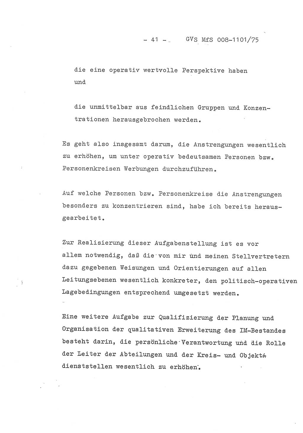 Schlußwort des Genossen Minister (Generaloberst Erich Mielke) zum zentralen Führungsseminar (MfS), Deutsche Demokratische Republik (DDR), Ministerium für Staatssicherheit (MfS), Der Minister, Geheime Verschlußsache (GVS) 008-1101/75, Berlin 1975, Blatt 41 (Schl.-W. Fü.-Sem. DDR MfS Min. GVS 008-1101/75 1975, Bl. 41)