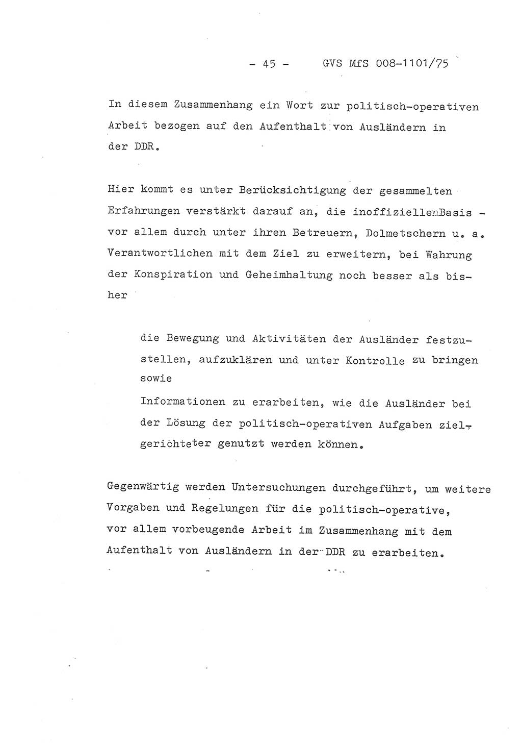 Schlußwort des Genossen Minister (Generaloberst Erich Mielke) zum zentralen Führungsseminar (MfS), Deutsche Demokratische Republik (DDR), Ministerium für Staatssicherheit (MfS), Der Minister, Geheime Verschlußsache (GVS) 008-1101/75, Berlin 1975, Blatt 45 (Schl.-W. Fü.-Sem. DDR MfS Min. GVS 008-1101/75 1975, Bl. 45)