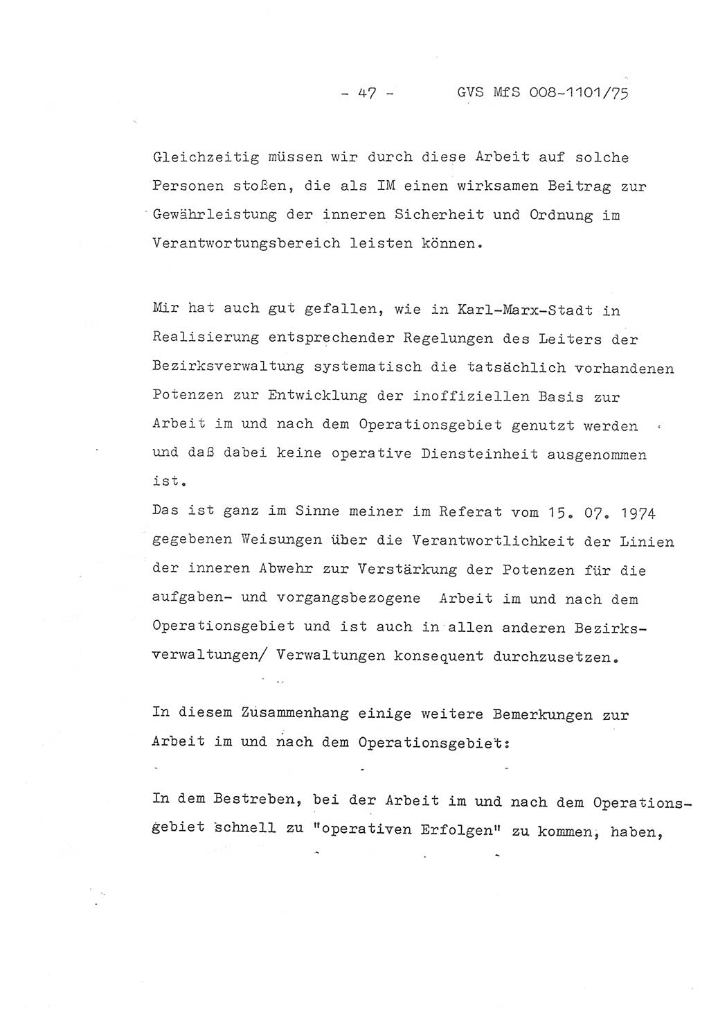 Schlußwort des Genossen Minister (Generaloberst Erich Mielke) zum zentralen Führungsseminar (MfS), Deutsche Demokratische Republik (DDR), Ministerium für Staatssicherheit (MfS), Der Minister, Geheime Verschlußsache (GVS) 008-1101/75, Berlin 1975, Blatt 47 (Schl.-W. Fü.-Sem. DDR MfS Min. GVS 008-1101/75 1975, Bl. 47)