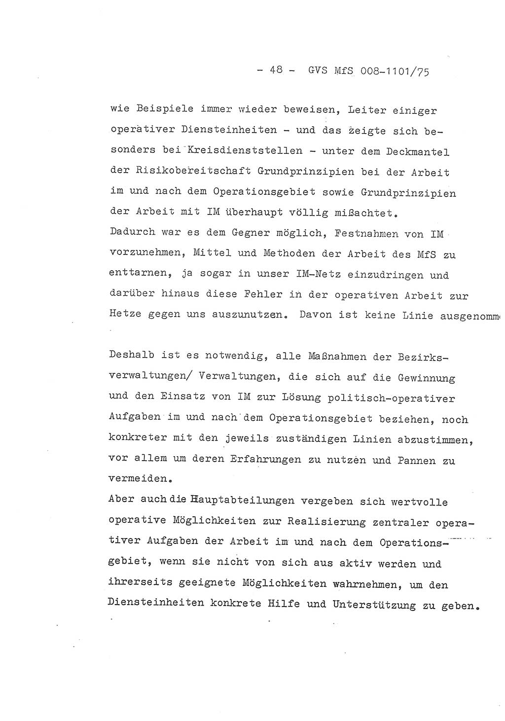 Schlußwort des Genossen Minister (Generaloberst Erich Mielke) zum zentralen Führungsseminar (MfS), Deutsche Demokratische Republik (DDR), Ministerium für Staatssicherheit (MfS), Der Minister, Geheime Verschlußsache (GVS) 008-1101/75, Berlin 1975, Blatt 48 (Schl.-W. Fü.-Sem. DDR MfS Min. GVS 008-1101/75 1975, Bl. 48)