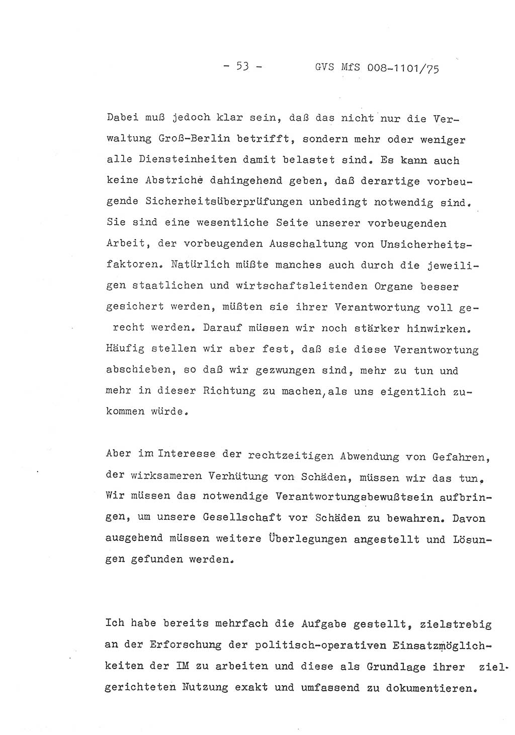 Schlußwort des Genossen Minister (Generaloberst Erich Mielke) zum zentralen Führungsseminar (MfS), Deutsche Demokratische Republik (DDR), Ministerium für Staatssicherheit (MfS), Der Minister, Geheime Verschlußsache (GVS) 008-1101/75, Berlin 1975, Blatt 53 (Schl.-W. Fü.-Sem. DDR MfS Min. GVS 008-1101/75 1975, Bl. 53)