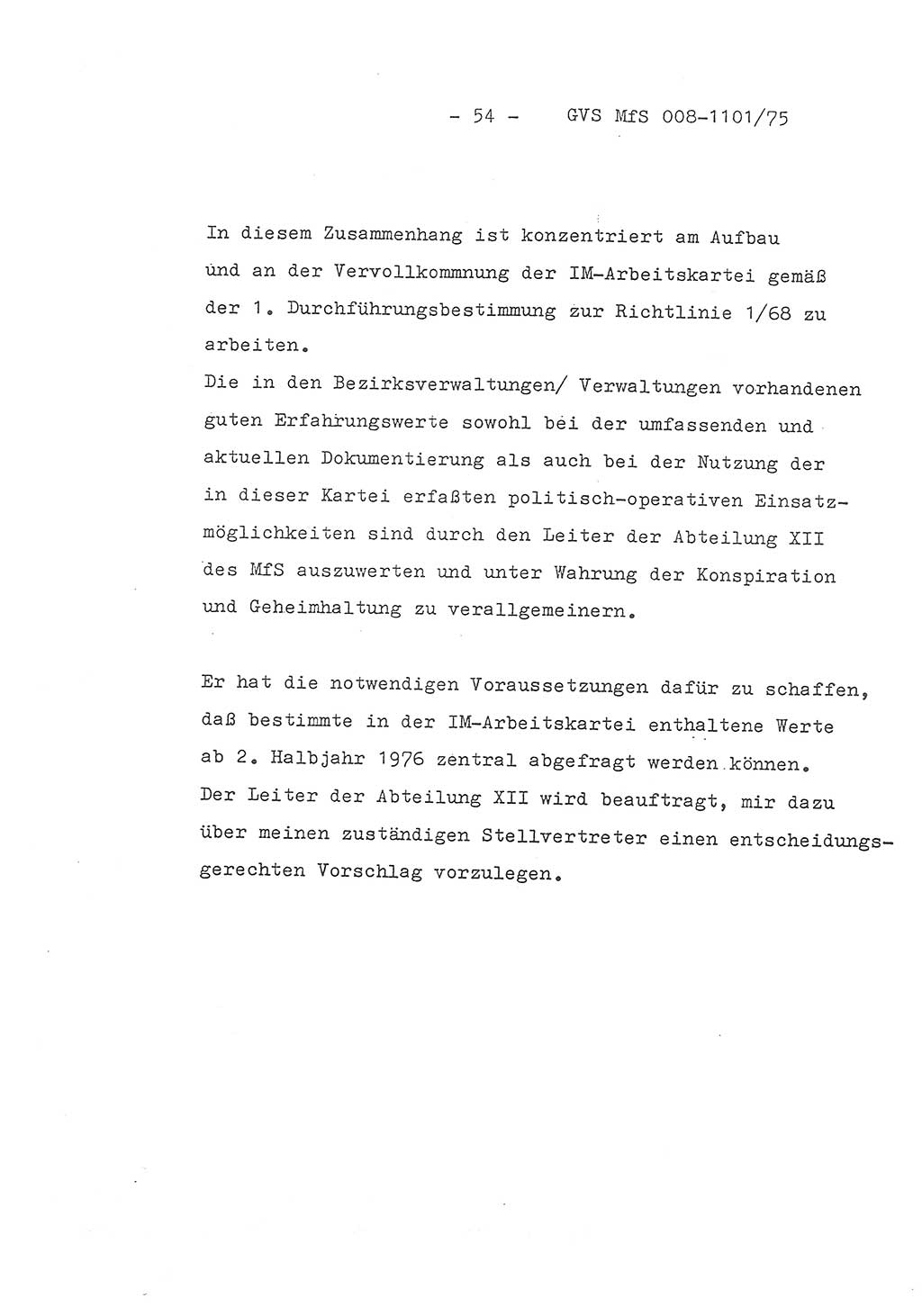 Schlußwort des Genossen Minister (Generaloberst Erich Mielke) zum zentralen Führungsseminar (MfS), Deutsche Demokratische Republik (DDR), Ministerium für Staatssicherheit (MfS), Der Minister, Geheime Verschlußsache (GVS) 008-1101/75, Berlin 1975, Blatt 54 (Schl.-W. Fü.-Sem. DDR MfS Min. GVS 008-1101/75 1975, Bl. 54)