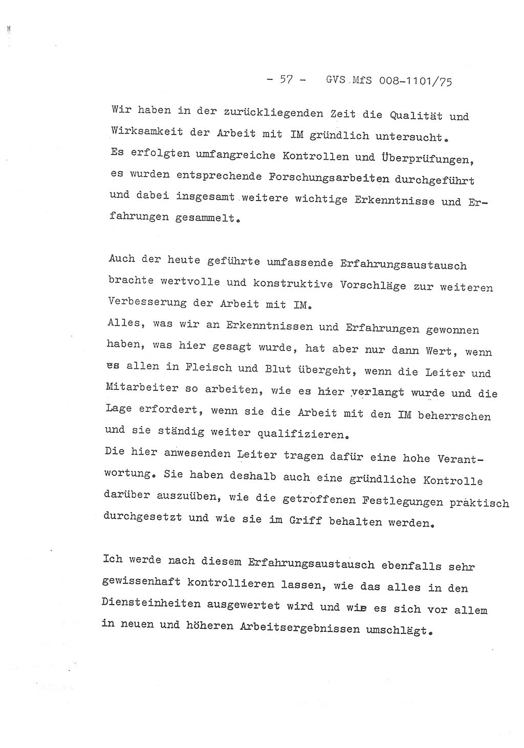 Schlußwort des Genossen Minister (Generaloberst Erich Mielke) zum zentralen Führungsseminar (MfS), Deutsche Demokratische Republik (DDR), Ministerium für Staatssicherheit (MfS), Der Minister, Geheime Verschlußsache (GVS) 008-1101/75, Berlin 1975, Blatt 57 (Schl.-W. Fü.-Sem. DDR MfS Min. GVS 008-1101/75 1975, Bl. 57)