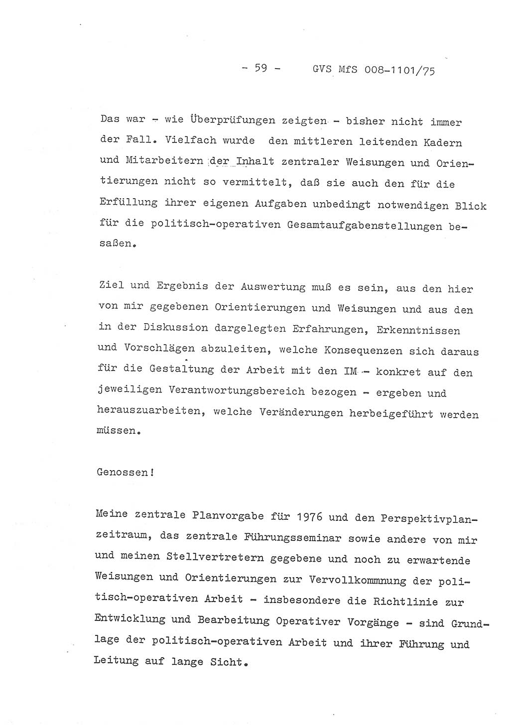 Schlußwort des Genossen Minister (Generaloberst Erich Mielke) zum zentralen Führungsseminar (MfS), Deutsche Demokratische Republik (DDR), Ministerium für Staatssicherheit (MfS), Der Minister, Geheime Verschlußsache (GVS) 008-1101/75, Berlin 1975, Blatt 59 (Schl.-W. Fü.-Sem. DDR MfS Min. GVS 008-1101/75 1975, Bl. 59)