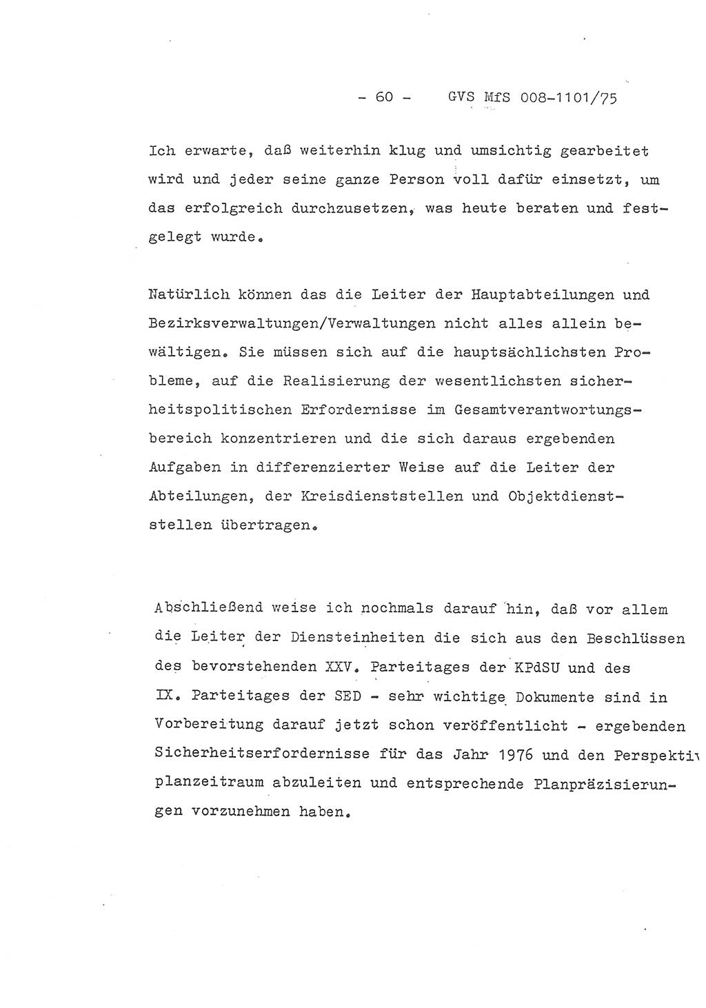 Schlußwort des Genossen Minister (Generaloberst Erich Mielke) zum zentralen Führungsseminar (MfS), Deutsche Demokratische Republik (DDR), Ministerium für Staatssicherheit (MfS), Der Minister, Geheime Verschlußsache (GVS) 008-1101/75, Berlin 1975, Blatt 60 (Schl.-W. Fü.-Sem. DDR MfS Min. GVS 008-1101/75 1975, Bl. 60)