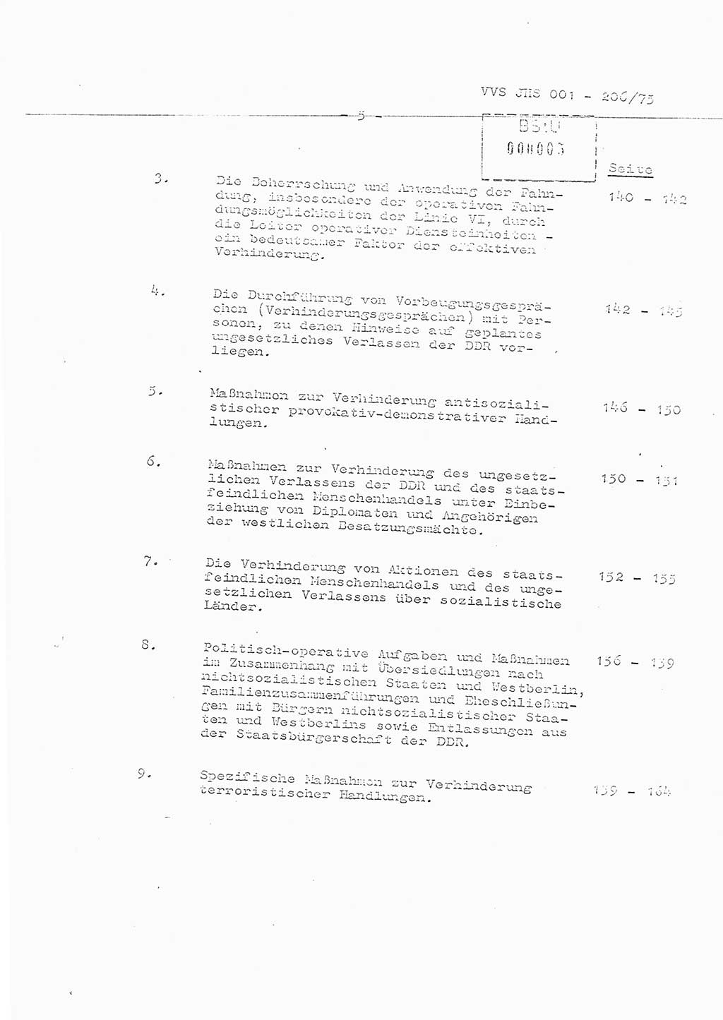 Organisierung der Vorbeugung, Aufklärung und Verhinderung des ungesetzlichen Verlassens der DDR und der Bekämpfung des staatsfeindlichen Menschenhandels, Schulungsmaterial, Ministerium für Staatssicherheit (MfS) [Deutsche Demokratische Republik (DDR)], Juristische Hochschule (JHS), Vertrauliche Verschlußsache (VVS) 001-206/75, Potsdam 1975, Seite 5 (Sch.-Mat. MfS DDR JHS VVS 001-206/75 1975, S. 5)