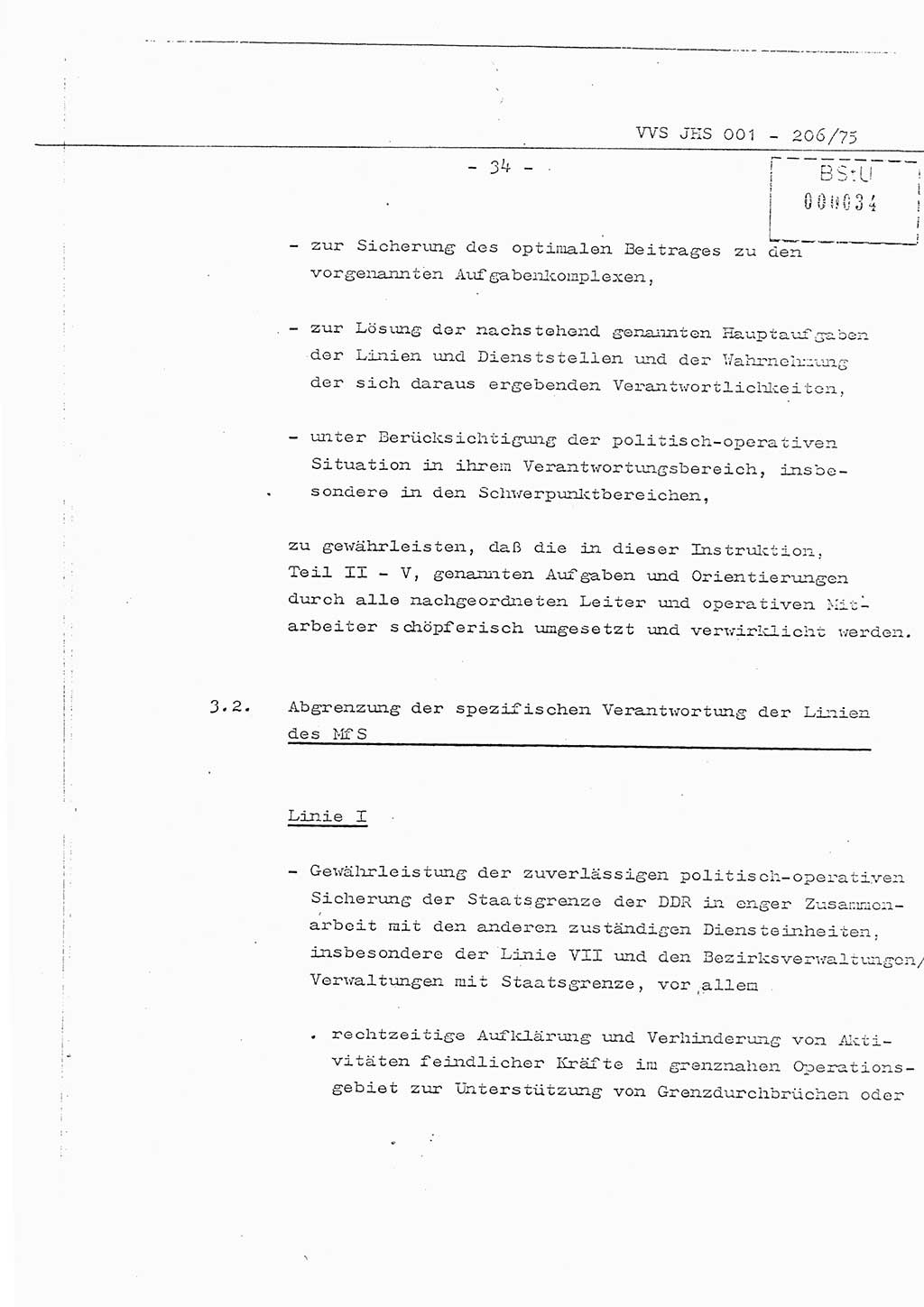 Organisierung der Vorbeugung, Aufklärung und Verhinderung des ungesetzlichen Verlassens der DDR und der Bekämpfung des staatsfeindlichen Menschenhandels, Schulungsmaterial, Ministerium für Staatssicherheit (MfS) [Deutsche Demokratische Republik (DDR)], Juristische Hochschule (JHS), Vertrauliche Verschlußsache (VVS) 001-206/75, Potsdam 1975, Seite 34 (Sch.-Mat. MfS DDR JHS VVS 001-206/75 1975, S. 34)