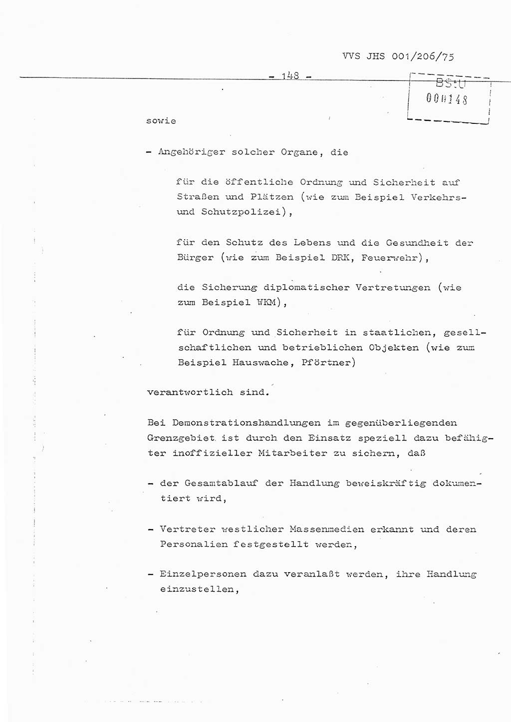 Organisierung der Vorbeugung, Aufklärung und Verhinderung des ungesetzlichen Verlassens der DDR und der Bekämpfung des staatsfeindlichen Menschenhandels, Schulungsmaterial, Ministerium für Staatssicherheit (MfS) [Deutsche Demokratische Republik (DDR)], Juristische Hochschule (JHS), Vertrauliche Verschlußsache (VVS) 001-206/75, Potsdam 1975, Seite 148 (Sch.-Mat. MfS DDR JHS VVS 001-206/75 1975, S. 148)