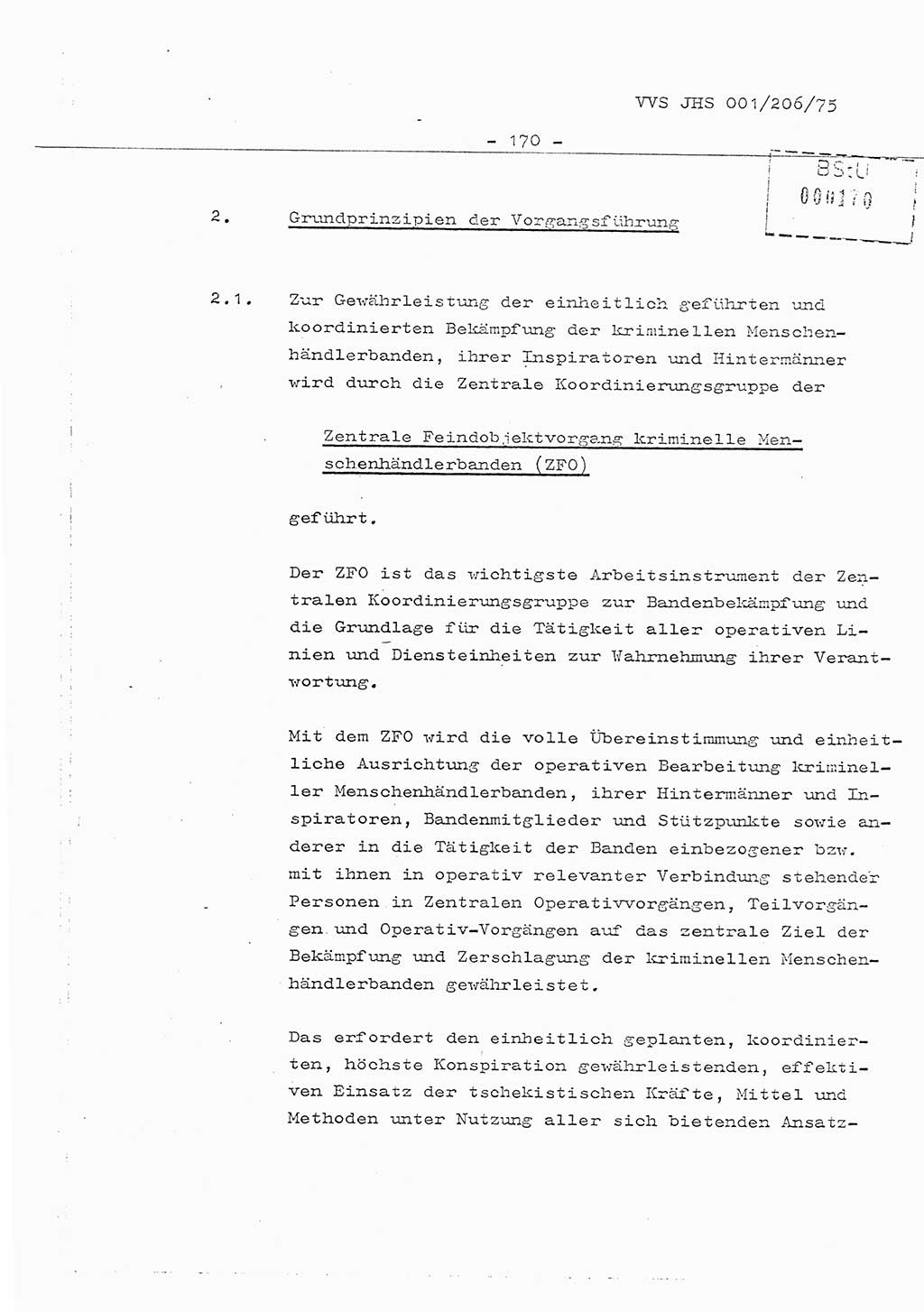 Organisierung der Vorbeugung, Aufklärung und Verhinderung des ungesetzlichen Verlassens der DDR und der Bekämpfung des staatsfeindlichen Menschenhandels, Schulungsmaterial, Ministerium für Staatssicherheit (MfS) [Deutsche Demokratische Republik (DDR)], Juristische Hochschule (JHS), Vertrauliche Verschlußsache (VVS) 001-206/75, Potsdam 1975, Seite 170 (Sch.-Mat. MfS DDR JHS VVS 001-206/75 1975, S. 170)