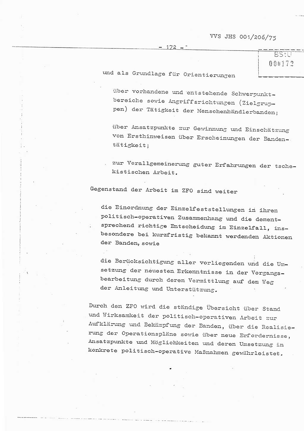 Organisierung der Vorbeugung, Aufklärung und Verhinderung des ungesetzlichen Verlassens der DDR und der Bekämpfung des staatsfeindlichen Menschenhandels, Schulungsmaterial, Ministerium für Staatssicherheit (MfS) [Deutsche Demokratische Republik (DDR)], Juristische Hochschule (JHS), Vertrauliche Verschlußsache (VVS) 001-206/75, Potsdam 1975, Seite 172 (Sch.-Mat. MfS DDR JHS VVS 001-206/75 1975, S. 172)