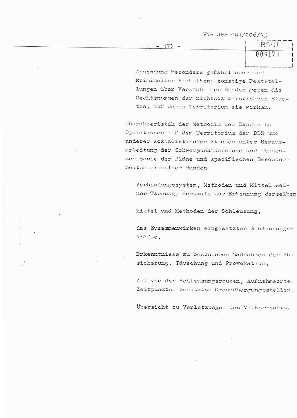 Organisierung der Vorbeugung, Aufklärung und Verhinderung des ungesetzlichen Verlassens der DDR und der Bekämpfung des staatsfeindlichen Menschenhandels, Schulungsmaterial, Ministerium für Staatssicherheit (MfS) [Deutsche Demokratische Republik (DDR)], Juristische Hochschule (JHS), Vertrauliche Verschlußsache (VVS) 001-206/75, Potsdam 1975, Seite 177 (Sch.-Mat. MfS DDR JHS VVS 001-206/75 1975, S. 177)