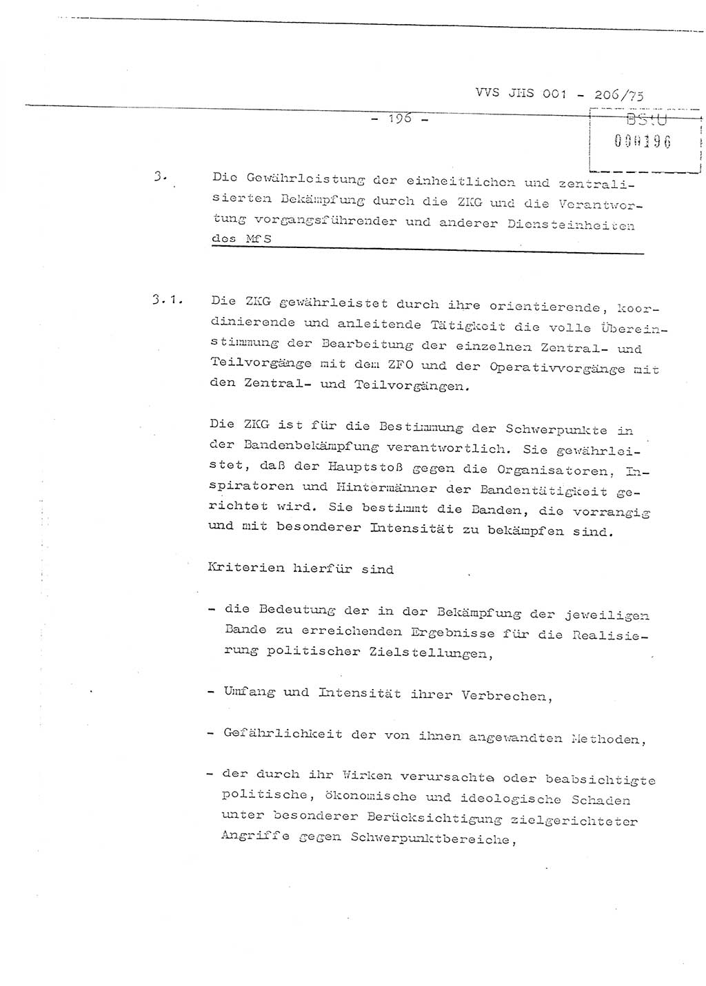 Organisierung der Vorbeugung, Aufklärung und Verhinderung des ungesetzlichen Verlassens der DDR und der Bekämpfung des staatsfeindlichen Menschenhandels, Schulungsmaterial, Ministerium für Staatssicherheit (MfS) [Deutsche Demokratische Republik (DDR)], Juristische Hochschule (JHS), Vertrauliche Verschlußsache (VVS) 001-206/75, Potsdam 1975, Seite 196 (Sch.-Mat. MfS DDR JHS VVS 001-206/75 1975, S. 196)