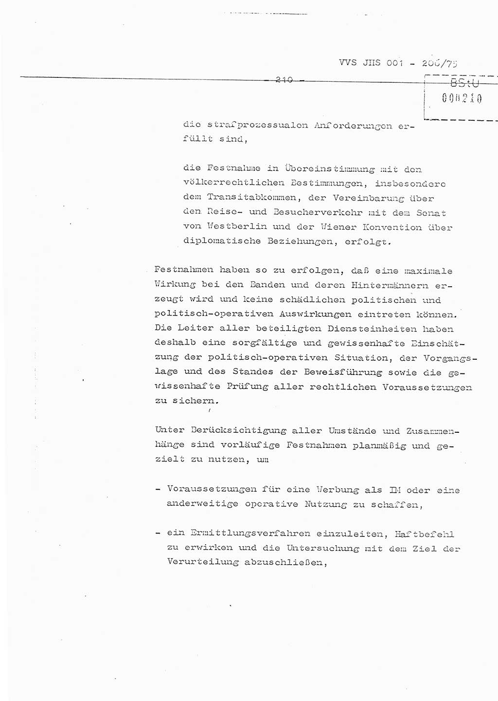 Organisierung der Vorbeugung, Aufklärung und Verhinderung des ungesetzlichen Verlassens der DDR und der Bekämpfung des staatsfeindlichen Menschenhandels, Schulungsmaterial, Ministerium für Staatssicherheit (MfS) [Deutsche Demokratische Republik (DDR)], Juristische Hochschule (JHS), Vertrauliche Verschlußsache (VVS) 001-206/75, Potsdam 1975, Seite 210 (Sch.-Mat. MfS DDR JHS VVS 001-206/75 1975, S. 210)