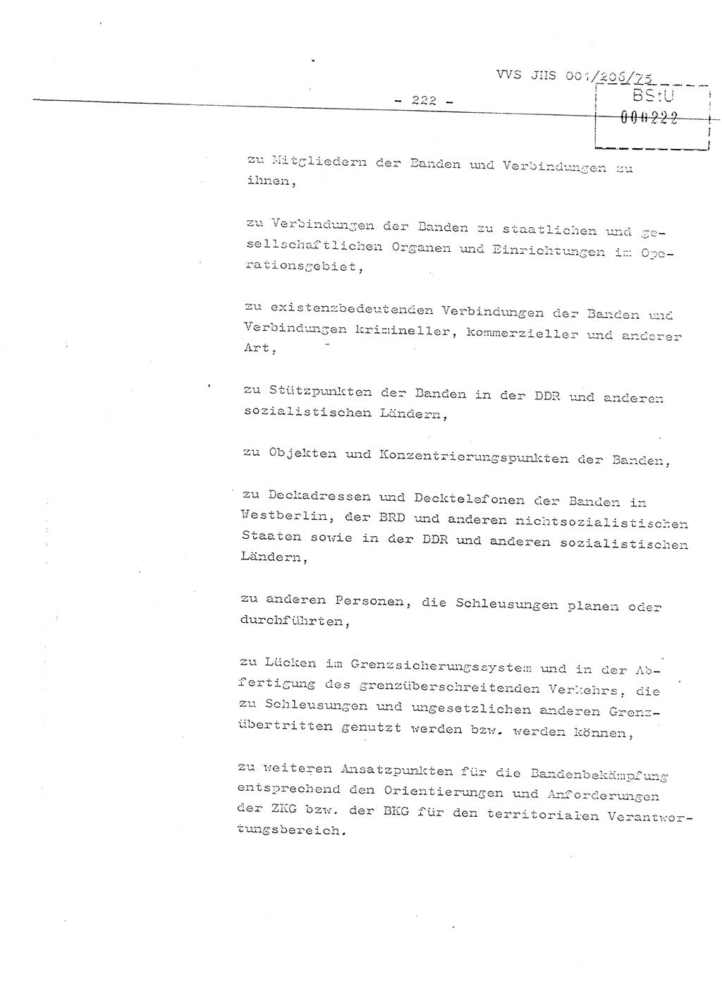 Organisierung der Vorbeugung, Aufklärung und Verhinderung des ungesetzlichen Verlassens der DDR und der Bekämpfung des staatsfeindlichen Menschenhandels, Schulungsmaterial, Ministerium für Staatssicherheit (MfS) [Deutsche Demokratische Republik (DDR)], Juristische Hochschule (JHS), Vertrauliche Verschlußsache (VVS) 001-206/75, Potsdam 1975, Seite 222 (Sch.-Mat. MfS DDR JHS VVS 001-206/75 1975, S. 222)