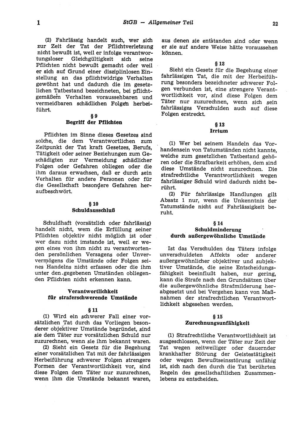Strafgesetzbuch (StGB) der Deutschen Demokratischen Republik (DDR) und angrenzende Gesetze und Bestimmungen 1975, Seite 22 (StGB DDR Ges. Best. 1975, S. 22)