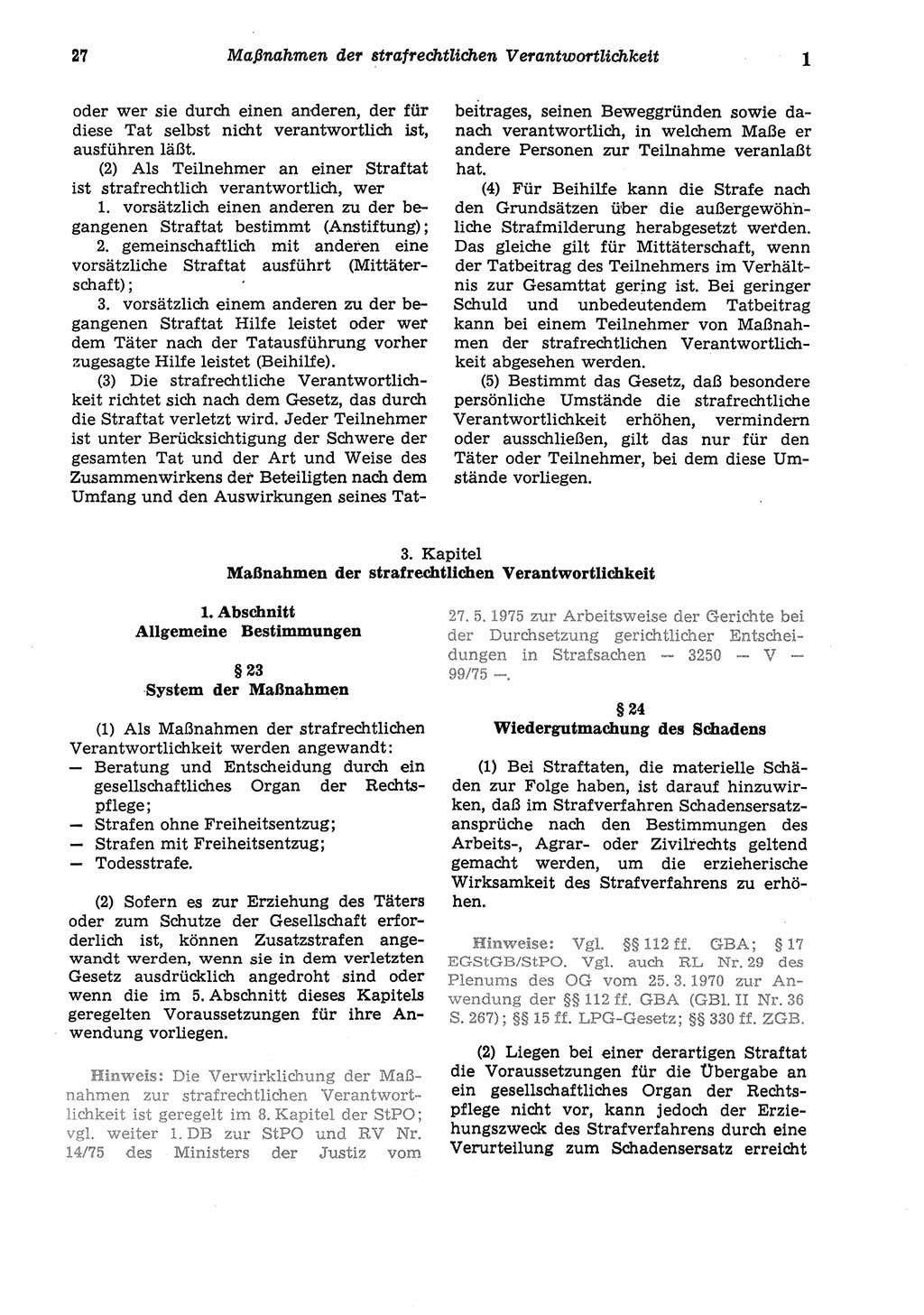 Strafgesetzbuch (StGB) der Deutschen Demokratischen Republik (DDR) und angrenzende Gesetze und Bestimmungen 1975, Seite 27 (StGB DDR Ges. Best. 1975, S. 27)