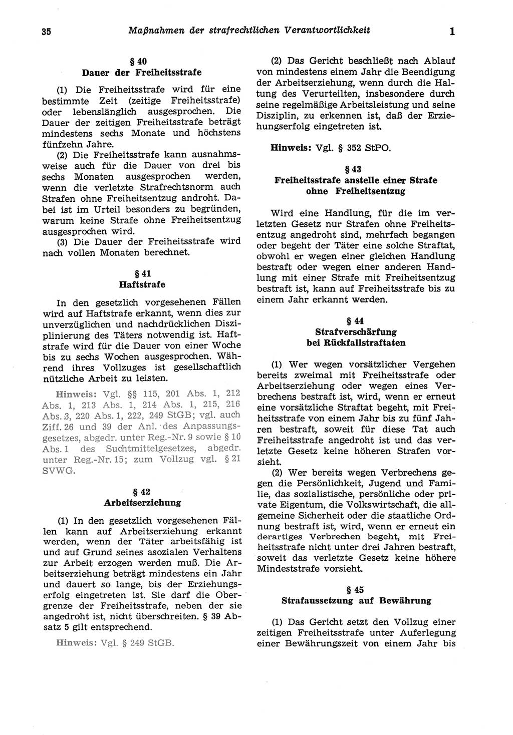 Strafgesetzbuch (StGB) der Deutschen Demokratischen Republik (DDR) und angrenzende Gesetze und Bestimmungen 1975, Seite 35 (StGB DDR Ges. Best. 1975, S. 35)