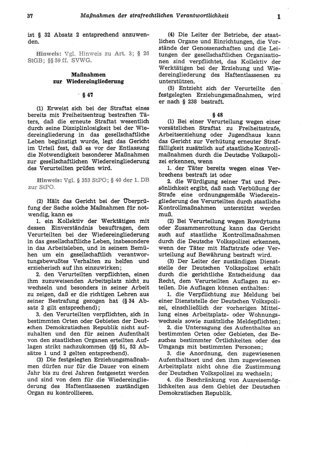 Strafgesetzbuch (StGB) der Deutschen Demokratischen Republik (DDR) und angrenzende Gesetze und Bestimmungen 1975, Seite 37 (StGB DDR Ges. Best. 1975, S. 37)