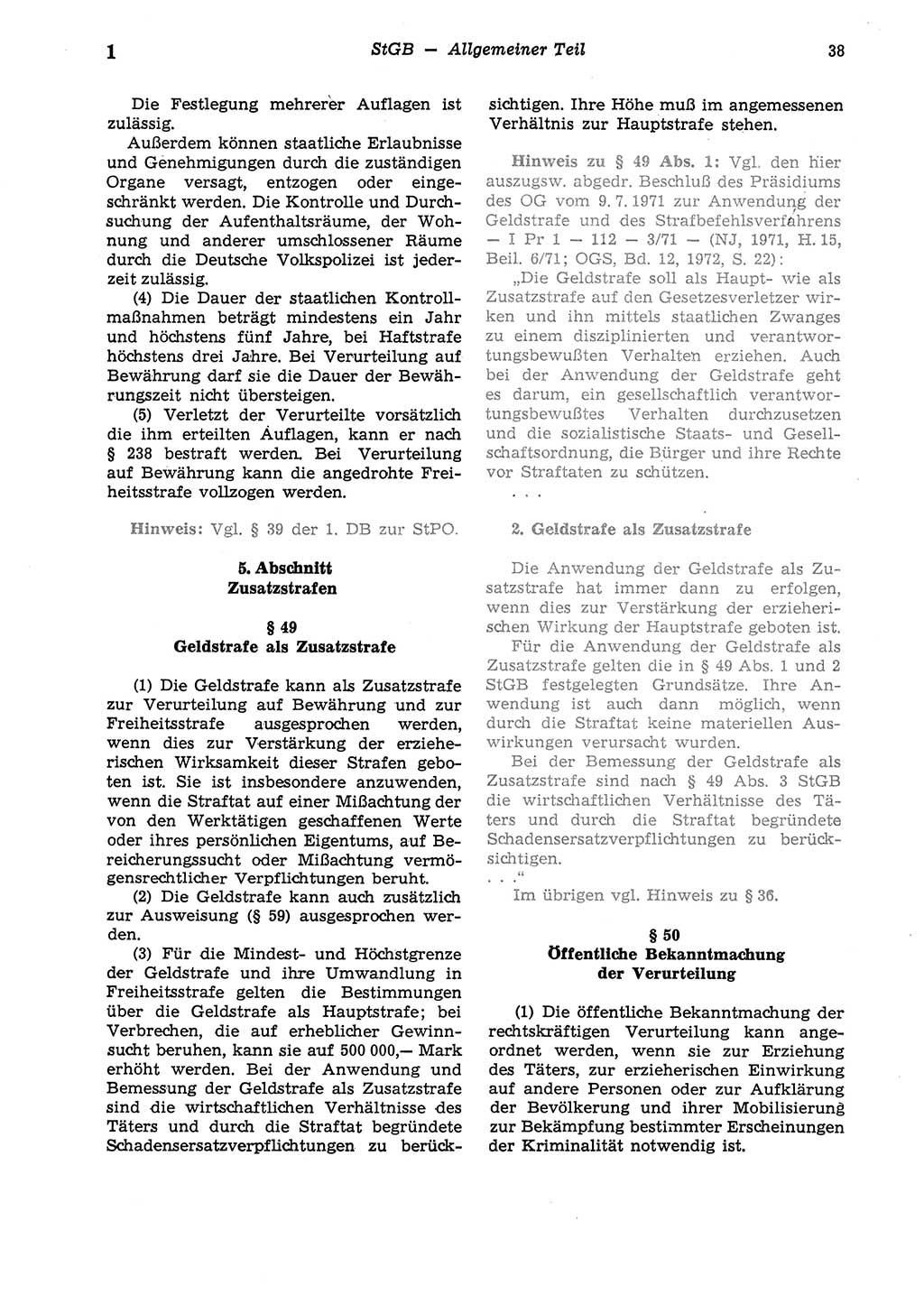 Strafgesetzbuch (StGB) der Deutschen Demokratischen Republik (DDR) und angrenzende Gesetze und Bestimmungen 1975, Seite 38 (StGB DDR Ges. Best. 1975, S. 38)