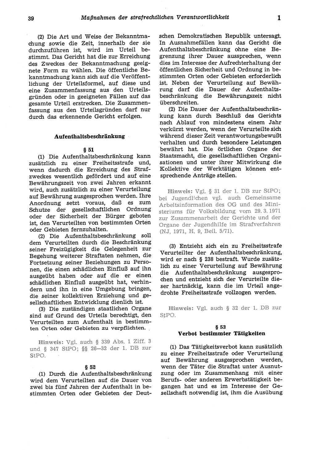 Strafgesetzbuch (StGB) der Deutschen Demokratischen Republik (DDR) und angrenzende Gesetze und Bestimmungen 1975, Seite 39 (StGB DDR Ges. Best. 1975, S. 39)