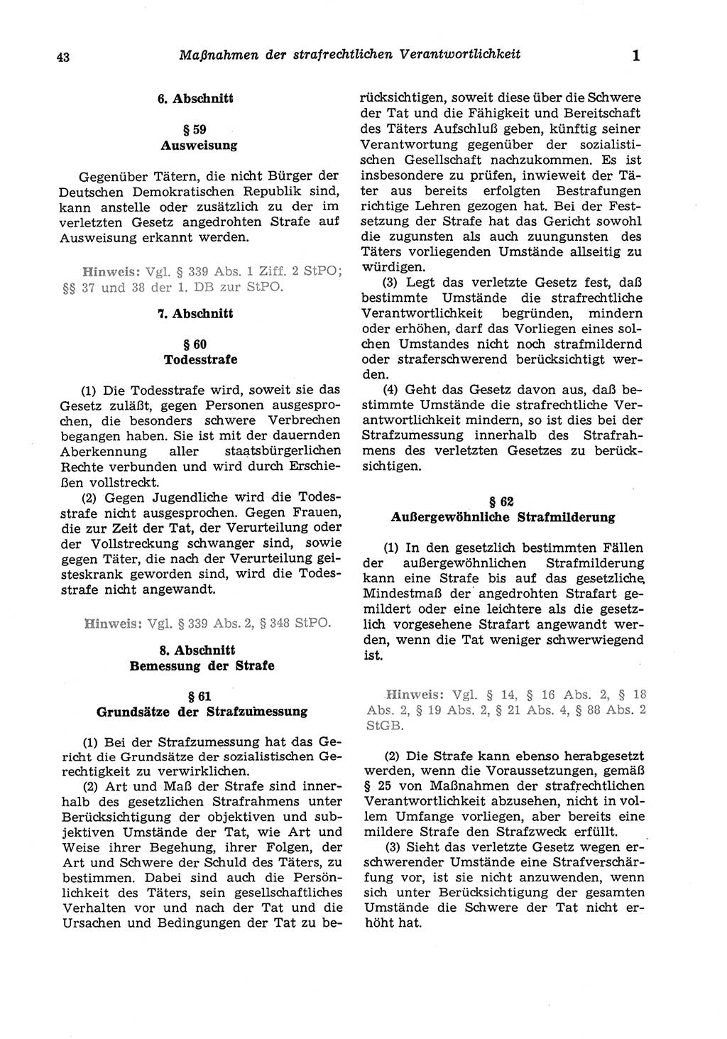 Strafgesetzbuch (StGB) der Deutschen Demokratischen Republik (DDR) und angrenzende Gesetze und Bestimmungen 1975, Seite 43 (StGB DDR Ges. Best. 1975, S. 43)