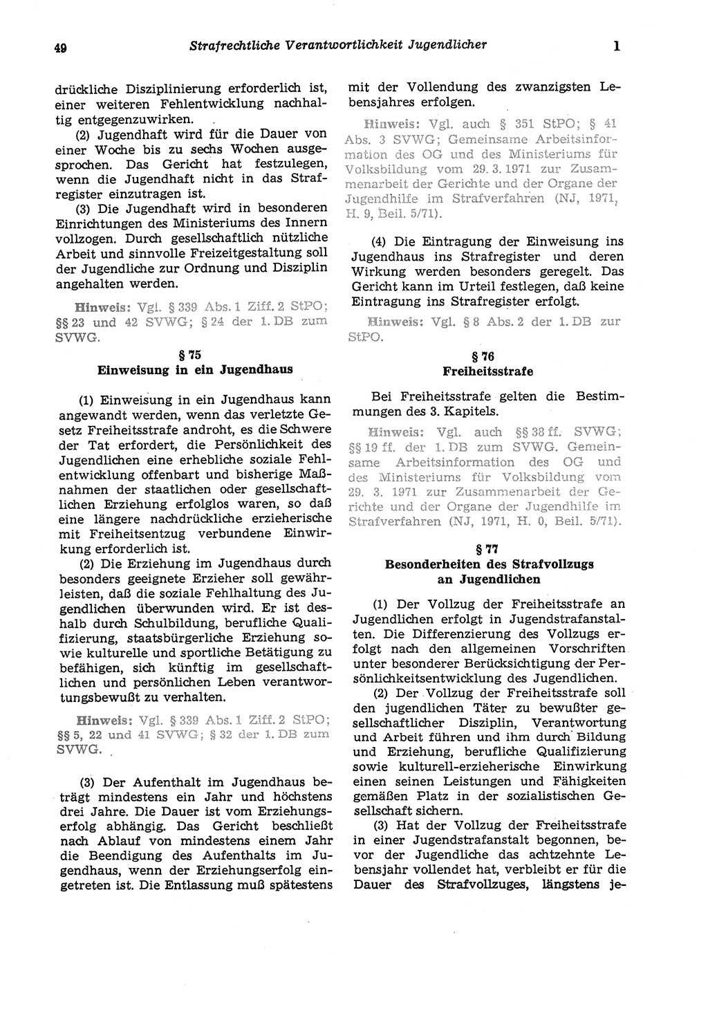 Strafgesetzbuch (StGB) der Deutschen Demokratischen Republik (DDR) und angrenzende Gesetze und Bestimmungen 1975, Seite 49 (StGB DDR Ges. Best. 1975, S. 49)