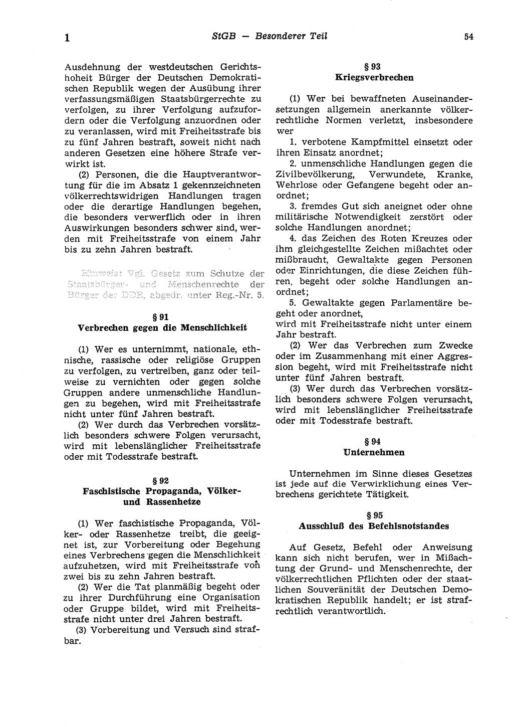 Strafgesetzbuch (StGB) der Deutschen Demokratischen Republik (DDR) und angrenzende Gesetze und Bestimmungen 1975, Seite 54 (StGB DDR Ges. Best. 1975, S. 54)