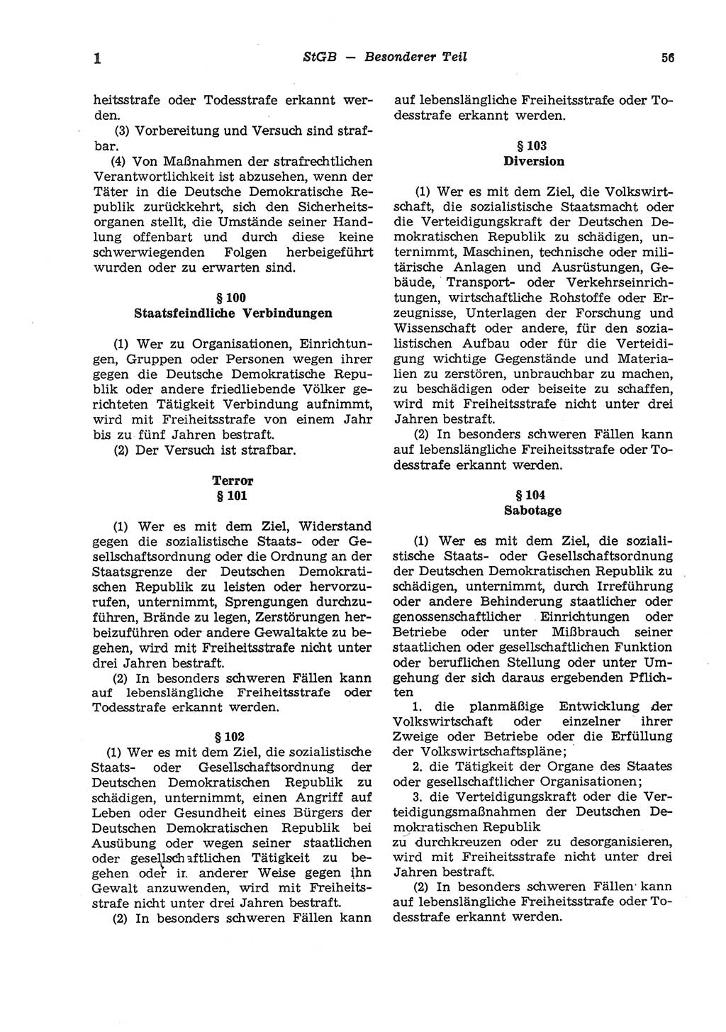 Strafgesetzbuch (StGB) der Deutschen Demokratischen Republik (DDR) und angrenzende Gesetze und Bestimmungen 1975, Seite 56 (StGB DDR Ges. Best. 1975, S. 56)