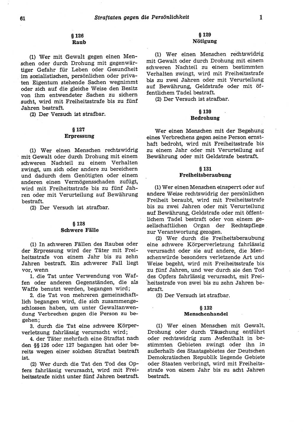 Strafgesetzbuch (StGB) der Deutschen Demokratischen Republik (DDR) und angrenzende Gesetze und Bestimmungen 1975, Seite 61 (StGB DDR Ges. Best. 1975, S. 61)