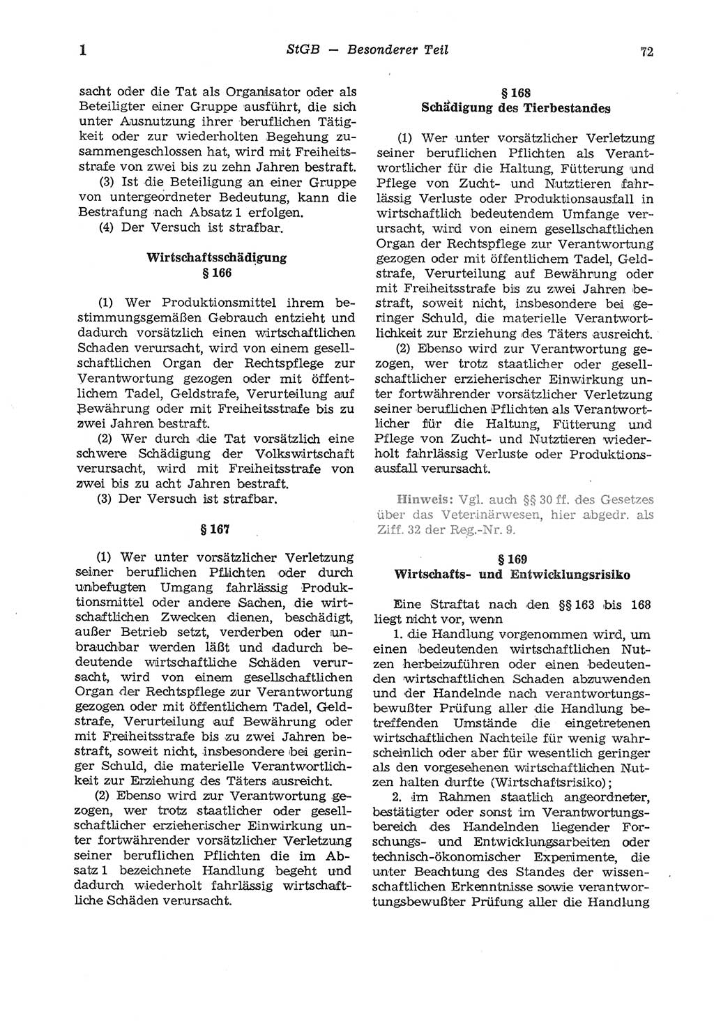 Strafgesetzbuch (StGB) der Deutschen Demokratischen Republik (DDR) und angrenzende Gesetze und Bestimmungen 1975, Seite 72 (StGB DDR Ges. Best. 1975, S. 72)