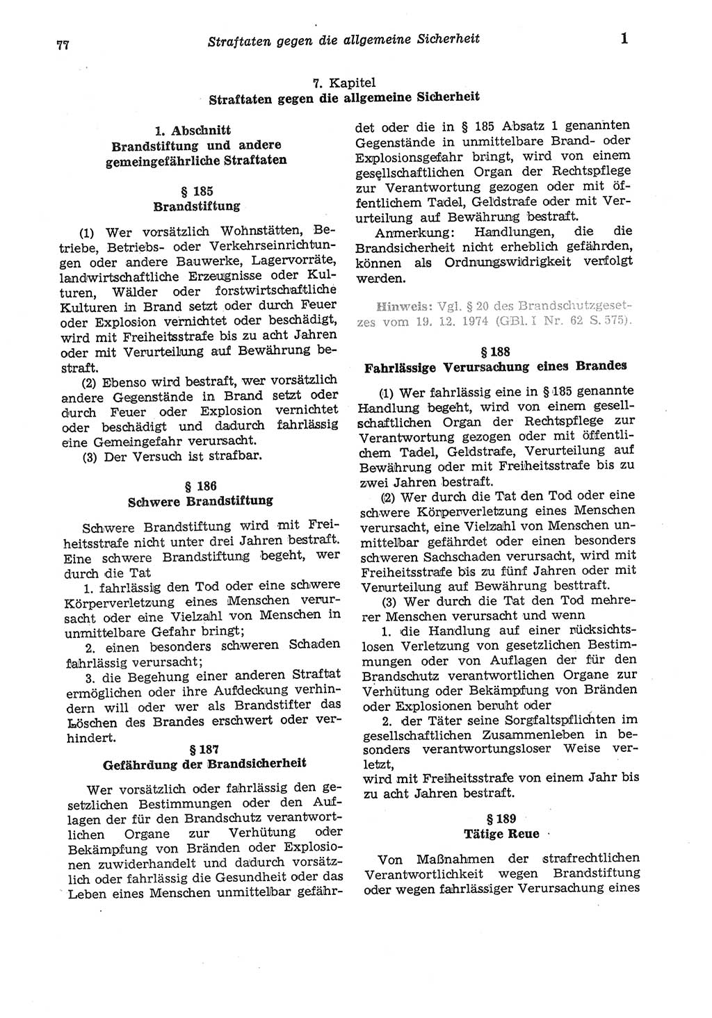 Strafgesetzbuch (StGB) der Deutschen Demokratischen Republik (DDR) und angrenzende Gesetze und Bestimmungen 1975, Seite 77 (StGB DDR Ges. Best. 1975, S. 77)