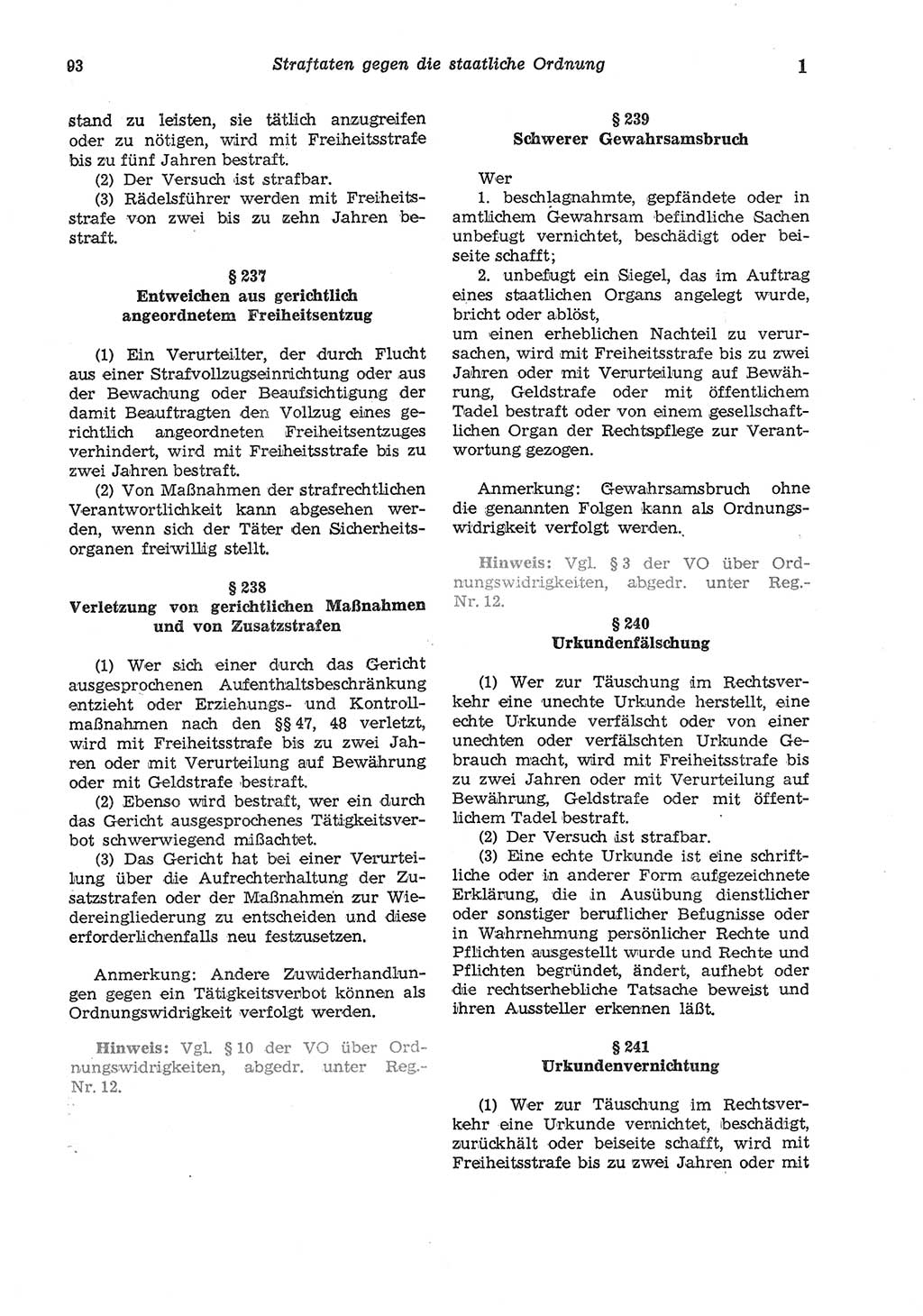 Strafgesetzbuch (StGB) der Deutschen Demokratischen Republik (DDR) und angrenzende Gesetze und Bestimmungen 1975, Seite 93 (StGB DDR Ges. Best. 1975, S. 93)