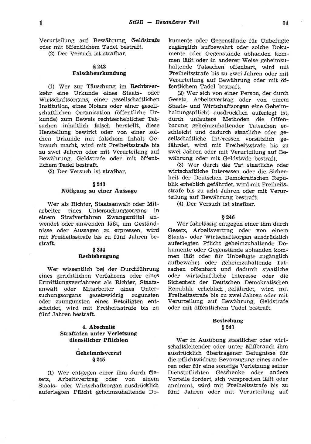 Strafgesetzbuch (StGB) der Deutschen Demokratischen Republik (DDR) und angrenzende Gesetze und Bestimmungen 1975, Seite 94 (StGB DDR Ges. Best. 1975, S. 94)