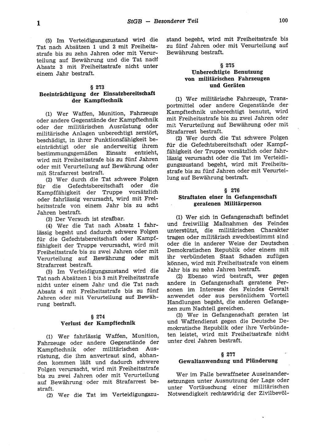 Strafgesetzbuch (StGB) der Deutschen Demokratischen Republik (DDR) und angrenzende Gesetze und Bestimmungen 1975, Seite 100 (StGB DDR Ges. Best. 1975, S. 100)