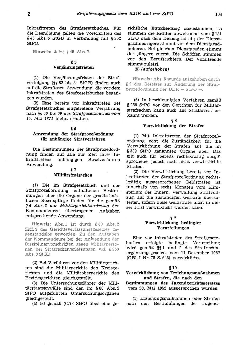 Strafgesetzbuch (StGB) der Deutschen Demokratischen Republik (DDR) und angrenzende Gesetze und Bestimmungen 1975, Seite 104 (StGB DDR Ges. Best. 1975, S. 104)