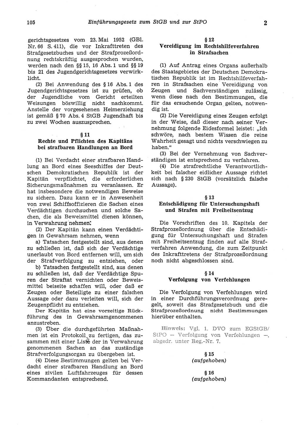 Strafgesetzbuch (StGB) der Deutschen Demokratischen Republik (DDR) und angrenzende Gesetze und Bestimmungen 1975, Seite 105 (StGB DDR Ges. Best. 1975, S. 105)