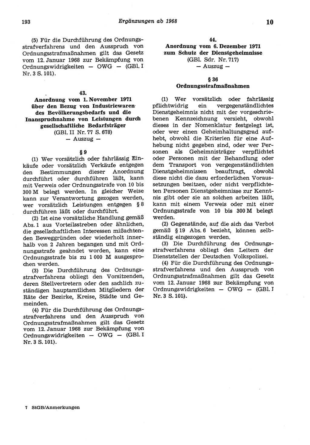 Strafgesetzbuch (StGB) der Deutschen Demokratischen Republik (DDR) und angrenzende Gesetze und Bestimmungen 1975, Seite 193 (StGB DDR Ges. Best. 1975, S. 193)