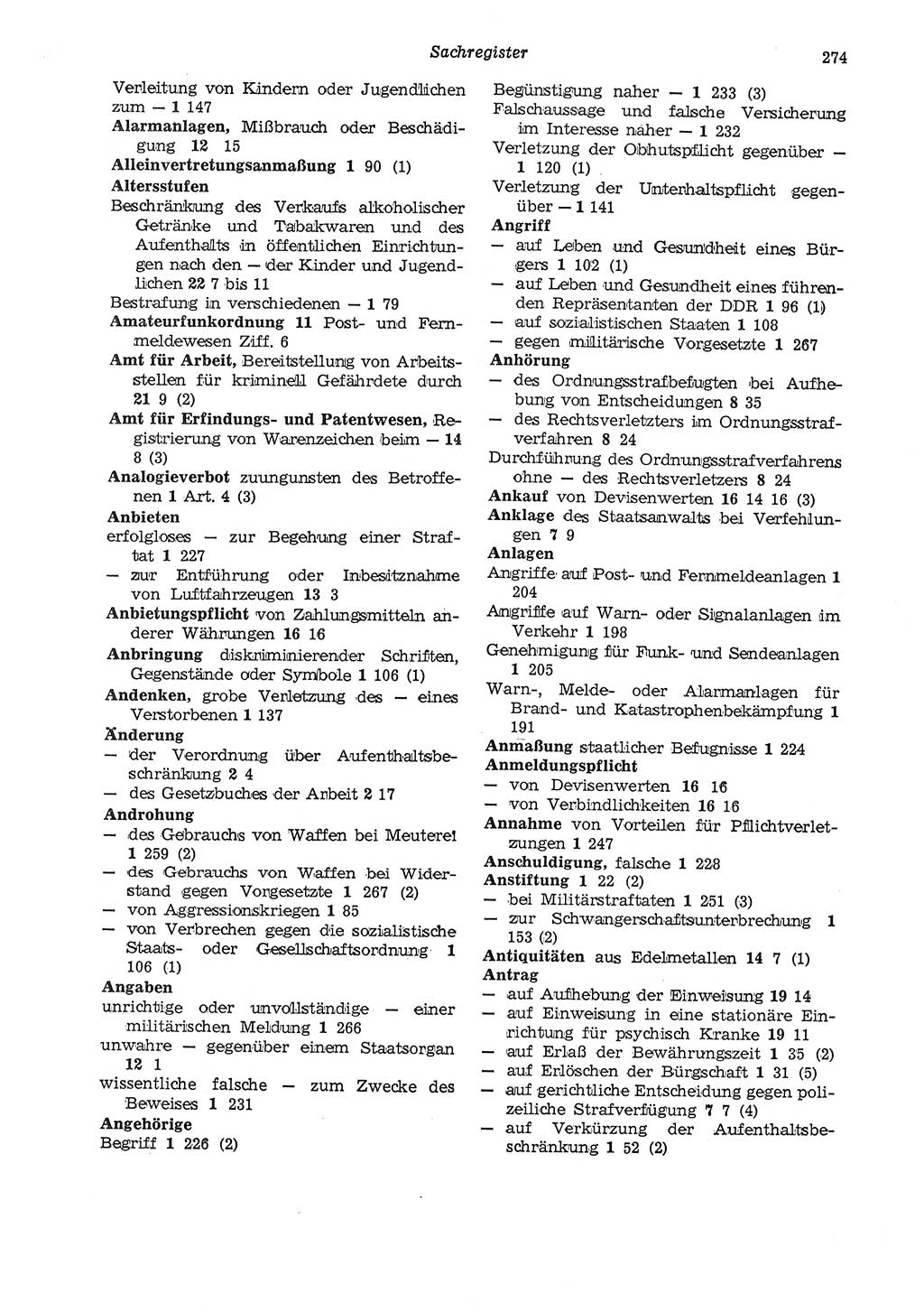 Strafgesetzbuch (StGB) der Deutschen Demokratischen Republik (DDR) und angrenzende Gesetze und Bestimmungen 1975, Seite 274 (StGB DDR Ges. Best. 1975, S. 274)