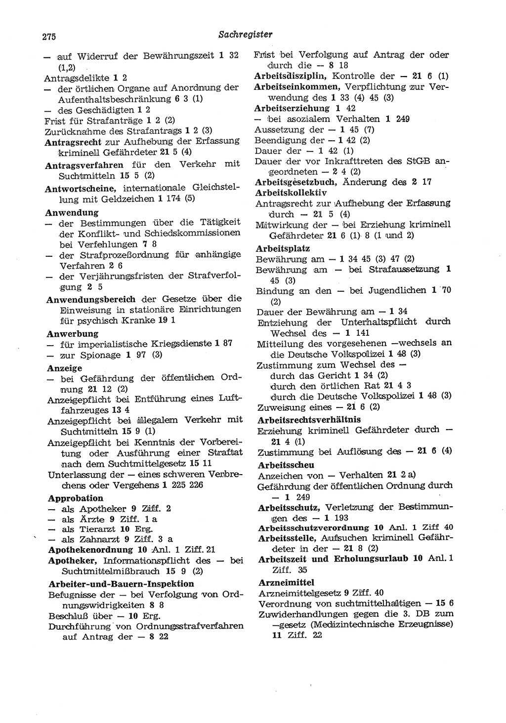 Strafgesetzbuch (StGB) der Deutschen Demokratischen Republik (DDR) und angrenzende Gesetze und Bestimmungen 1975, Seite 275 (StGB DDR Ges. Best. 1975, S. 275)