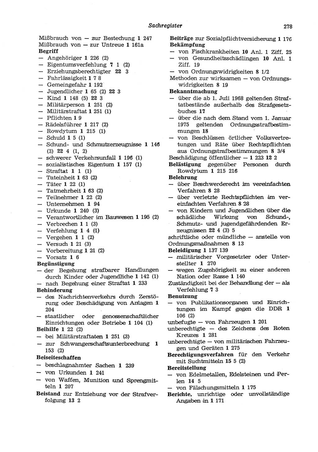 Strafgesetzbuch (StGB) der Deutschen Demokratischen Republik (DDR) und angrenzende Gesetze und Bestimmungen 1975, Seite 278 (StGB DDR Ges. Best. 1975, S. 278)