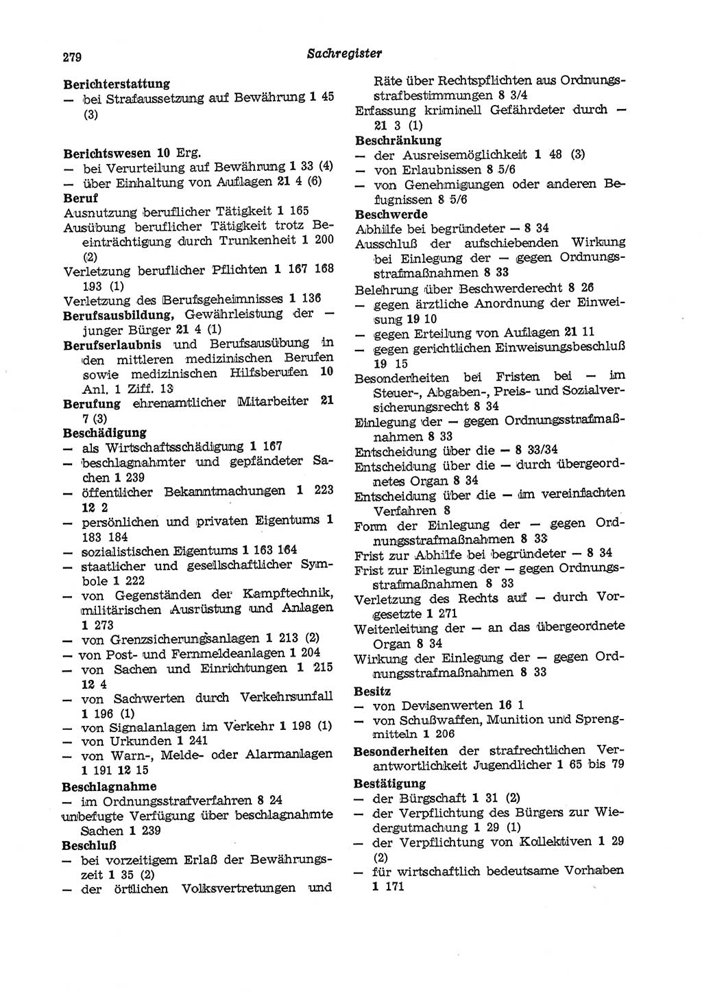 Strafgesetzbuch (StGB) der Deutschen Demokratischen Republik (DDR) und angrenzende Gesetze und Bestimmungen 1975, Seite 279 (StGB DDR Ges. Best. 1975, S. 279)