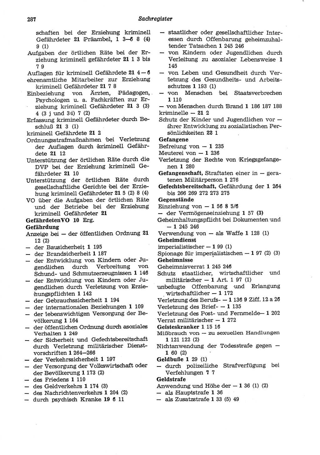 Strafgesetzbuch (StGB) der Deutschen Demokratischen Republik (DDR) und angrenzende Gesetze und Bestimmungen 1975, Seite 287 (StGB DDR Ges. Best. 1975, S. 287)